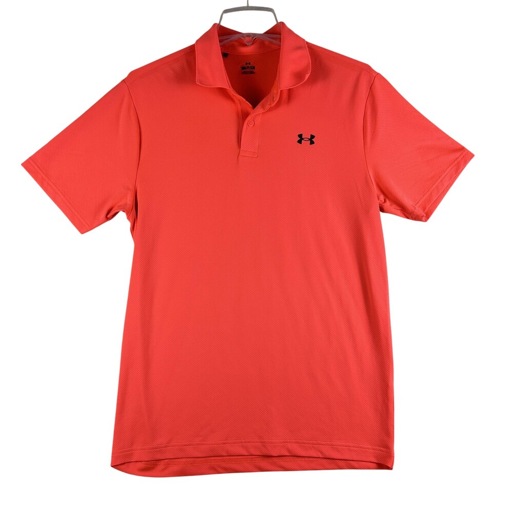 Under Armour Polo Shirt Mens Small Orange Textured Performance Golf Athletic